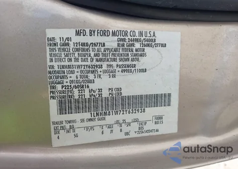 2002 Lincoln Town Car Executive from USA, damaged, VIN 1LNHM81W72Y632938